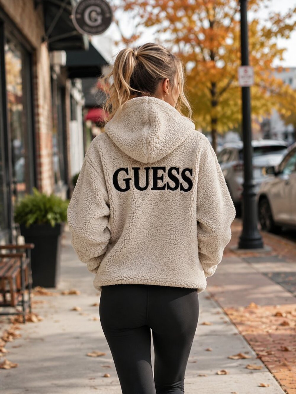 Ladies GUESS Sherpa Hoodie - MEDIUM